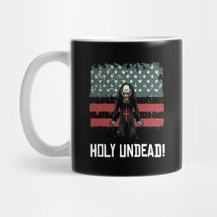 Scary Halloween Zombie Priest Preacher Happy 4th Usa American Flag July Fourth Mug